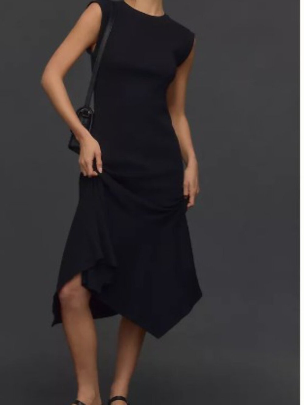 Daily Practice Black Midi Dress High Line Short Sleeve Ribbed Stretch Knit M